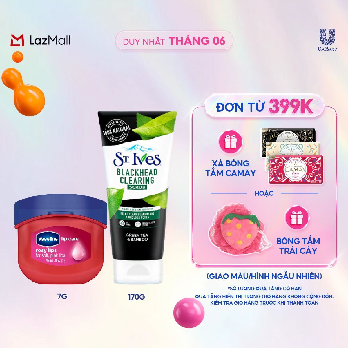 Combo Sữa rửa mặt tẩy tế bào chết ngừa mụn St.Ives Trà Xanh 170g + Sáp dưỡng môi Vaseline hồng xinh 7g
