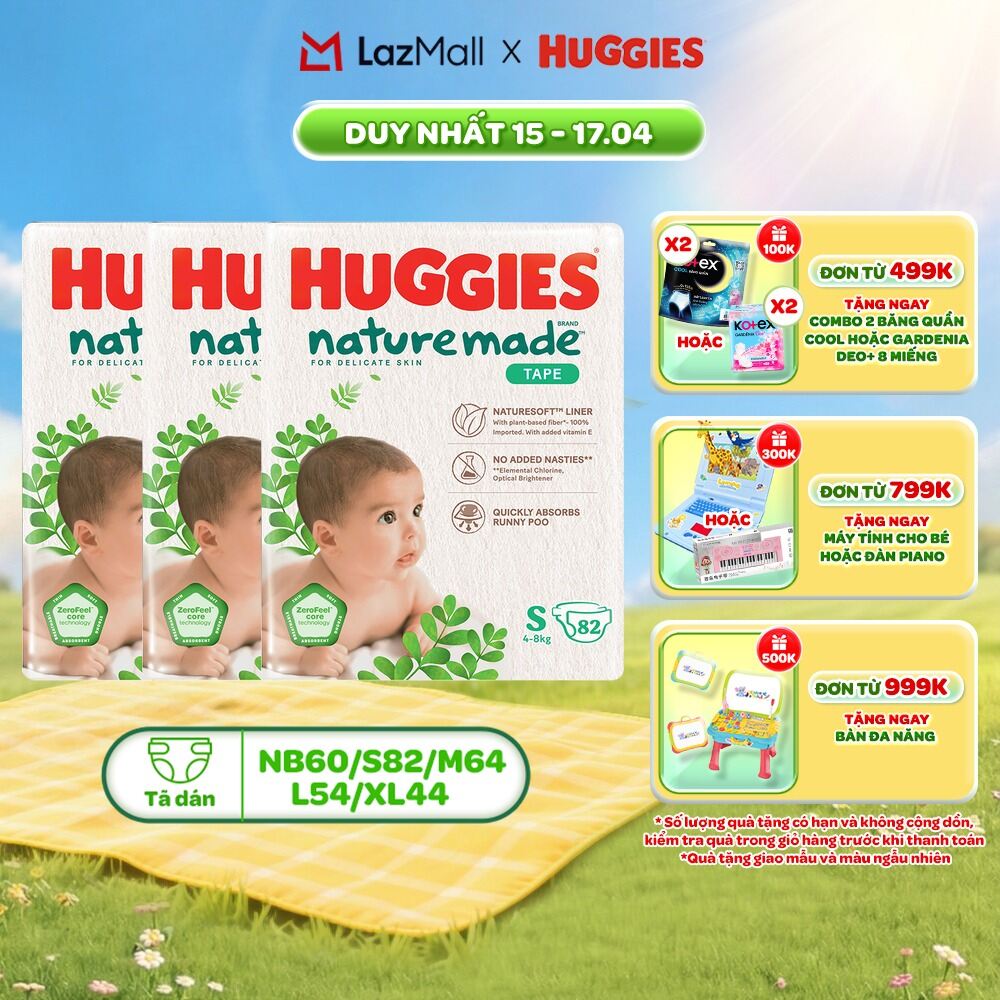 Combo 3 Tã/Bỉm dán Huggies NatureMade M64/L54/XL44