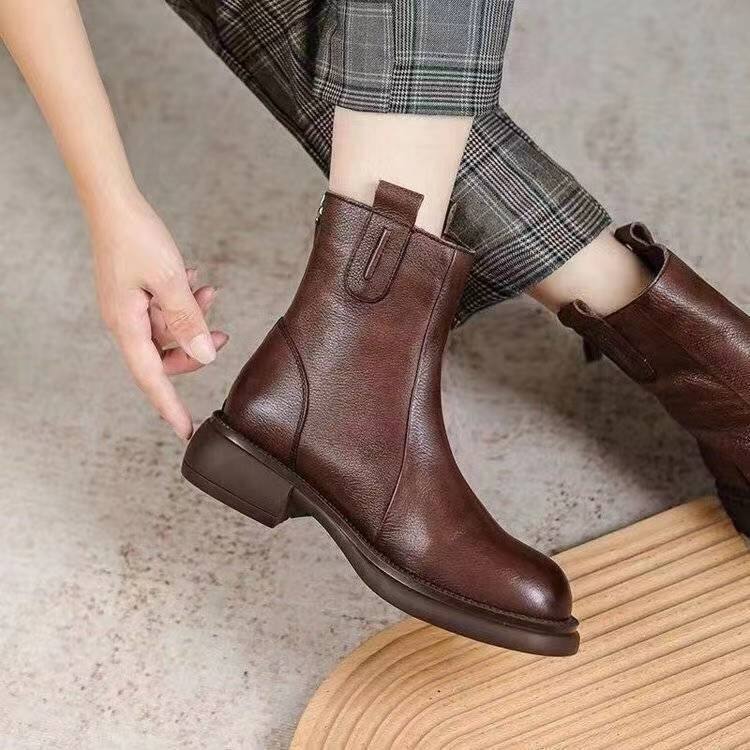 Da Thật Chính Hãng Da Giày Chelsea Boot Nữ Ngắn Giày Bốt Martin Thu Đông Phong Cách Mới Gót Trung Bì