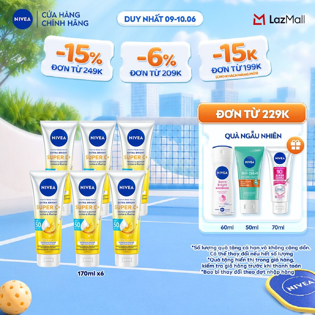 Bộ 06 Sữa Dưỡng Thể NIVEA Dưỡng Sáng Mịn Da Ban Đêm (350ml) | Vitamin Super C+ (170ml/300ml) | 10X Super Vitamins  Skin Foods (170ml) - 98412x6/93830x6/99193x6/99193x6