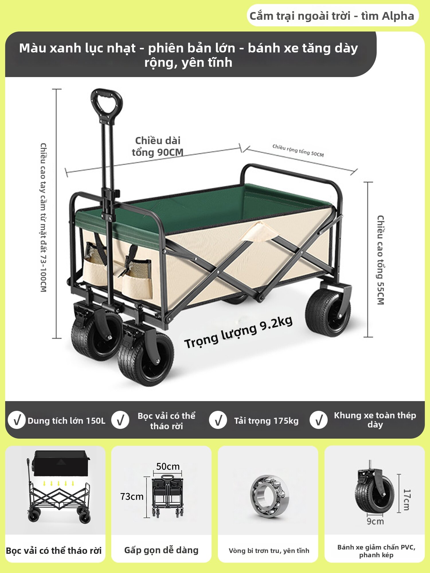 Foldable Large Capacity Camping Trolley - 7