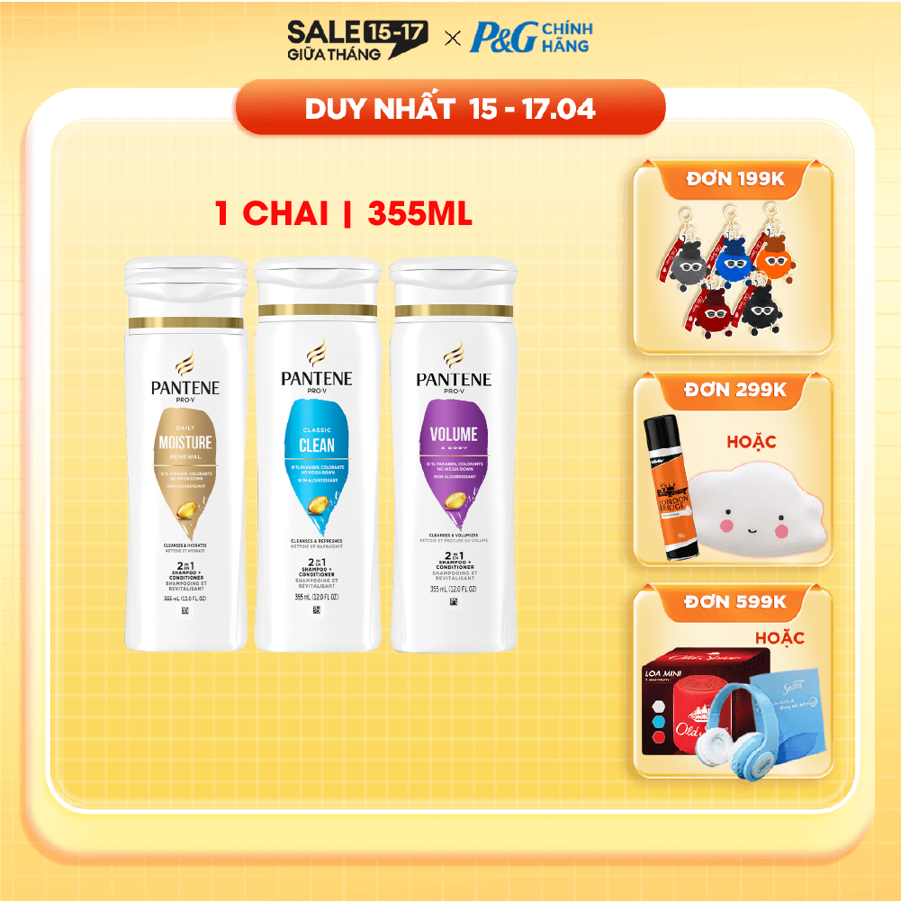 Dầu Gội Xả PANTENE Nhập Khẩu Mỹ 2IN1 Hương Classic Clean/ Sheer Volume/ Moisture Renewal Chai 355ML