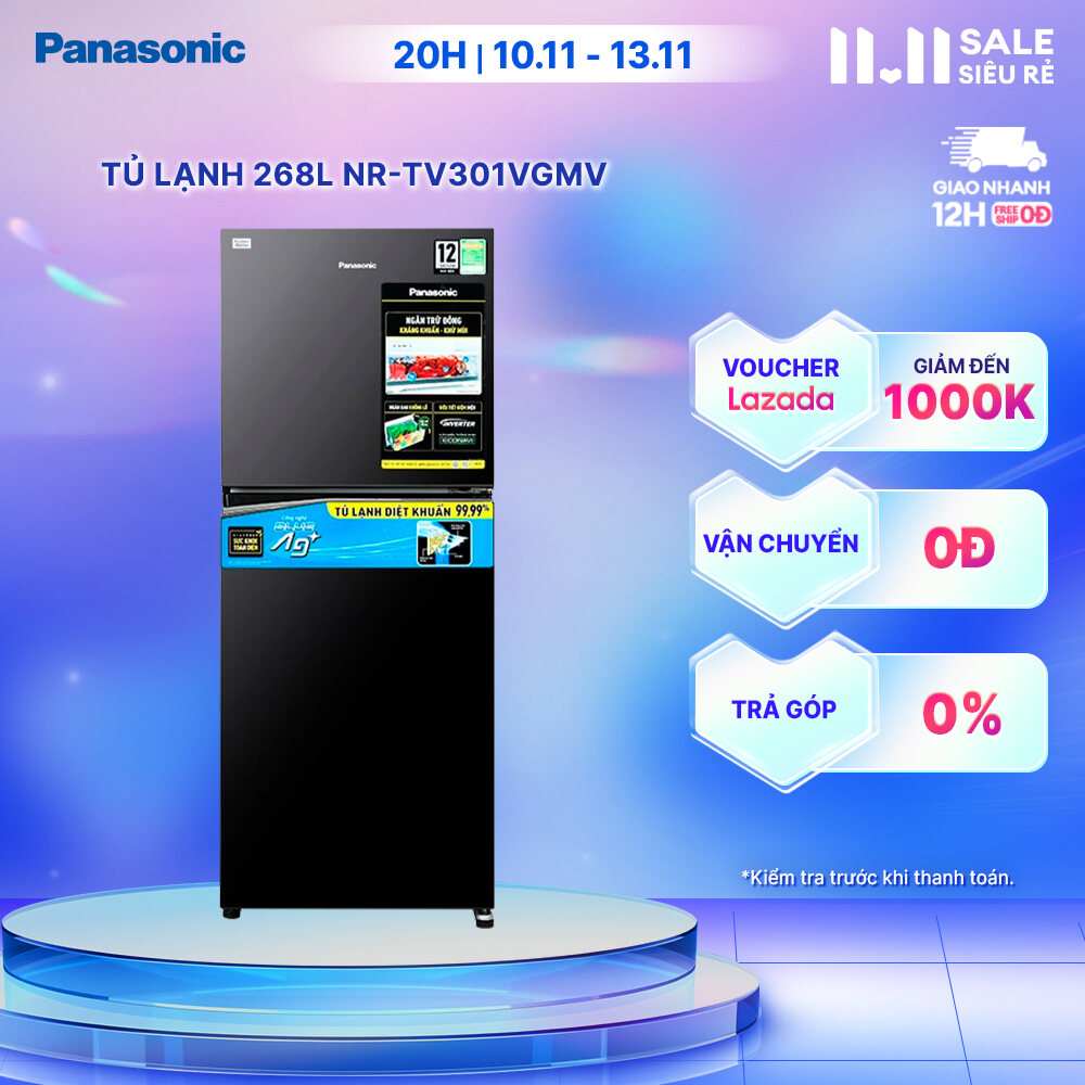 [Trả góp 0%] Tủ lạnh Panasonic Inverter 268 lít NR-TV301VGMV - Diệt khuẩn 99.99% - Ướp lạnh nhanh - 