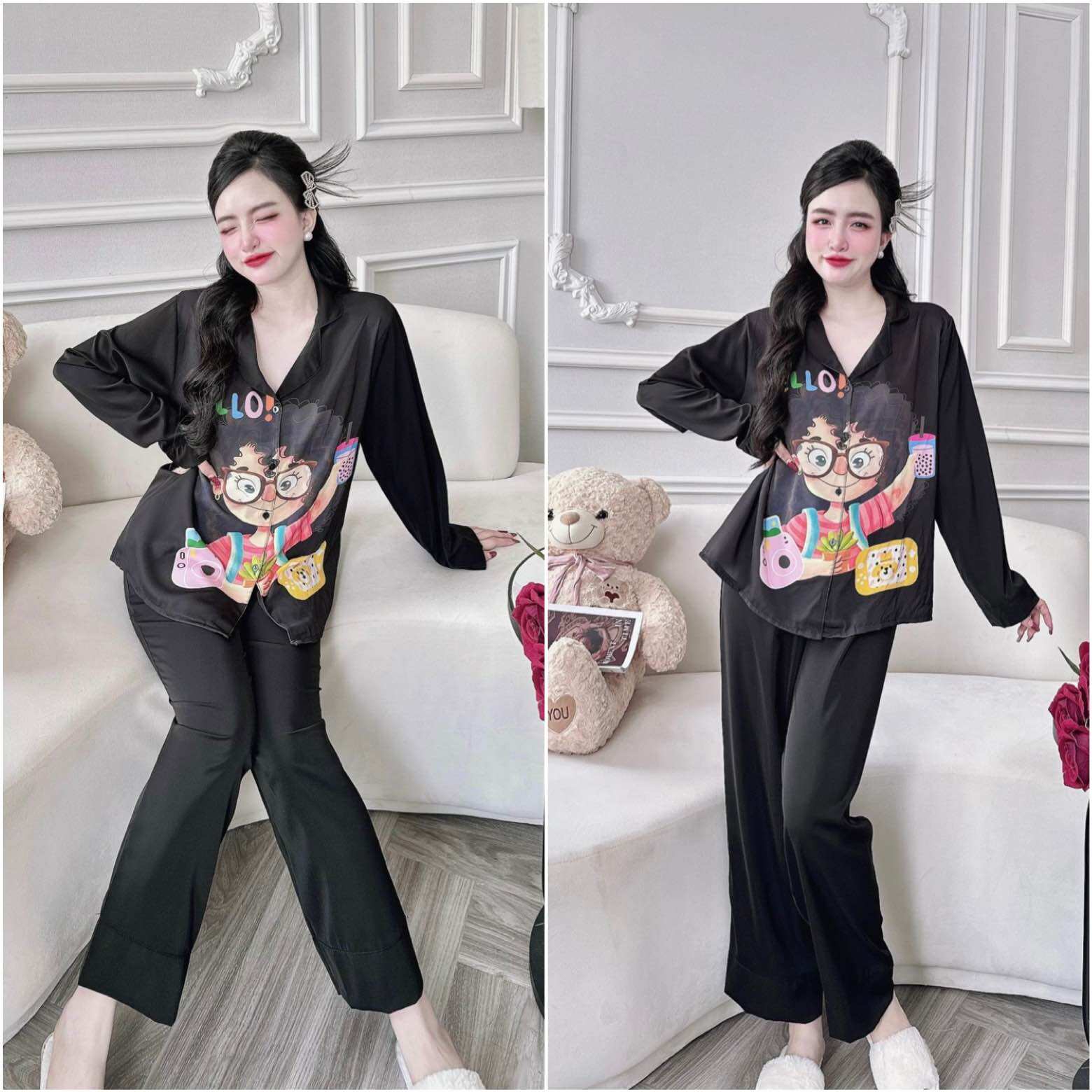 Đồ bộ lụa mango in 5d tay dài quần dài