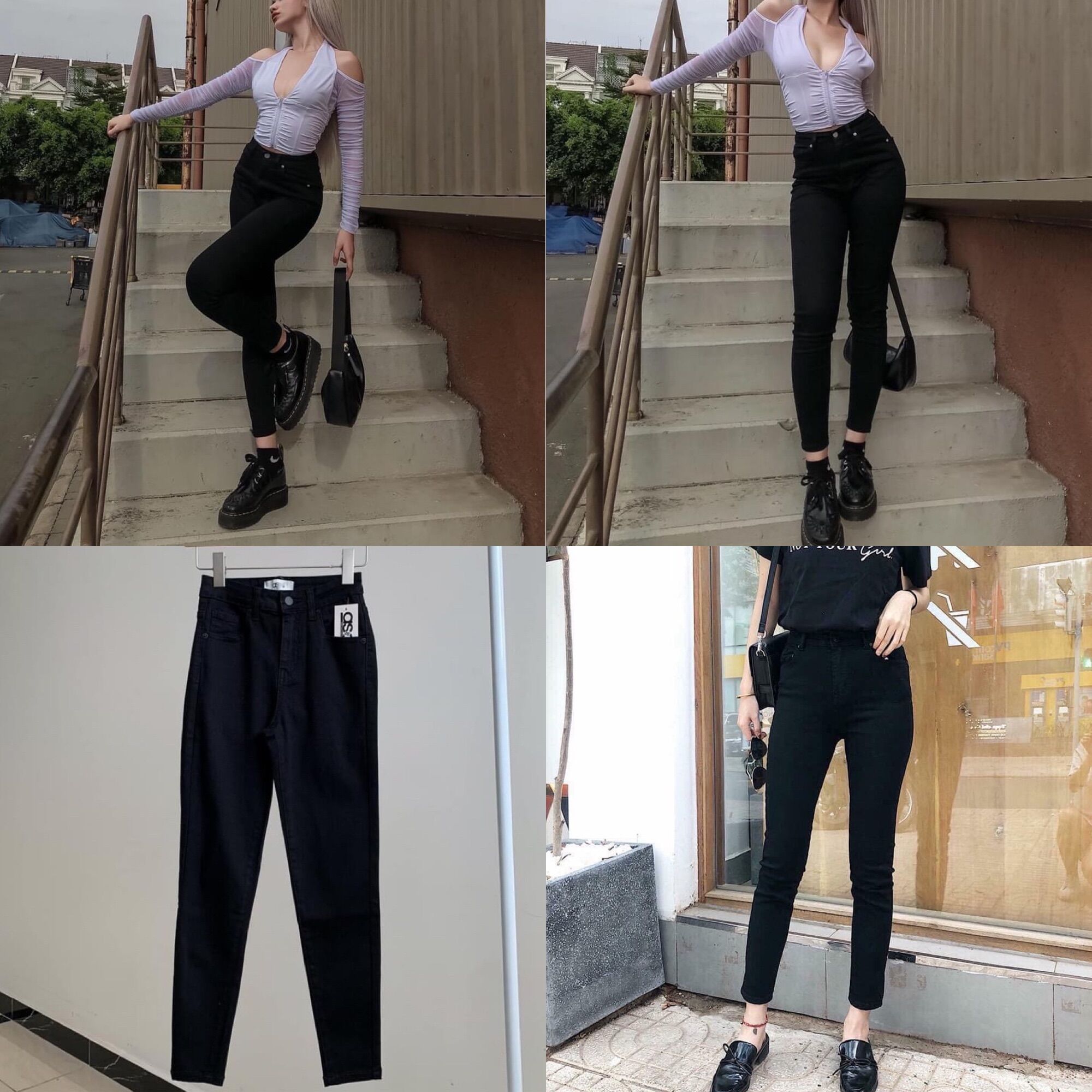 Quần jean bò skinny đen ôm 9 tấc vnxk chất jean dày dặn co giản