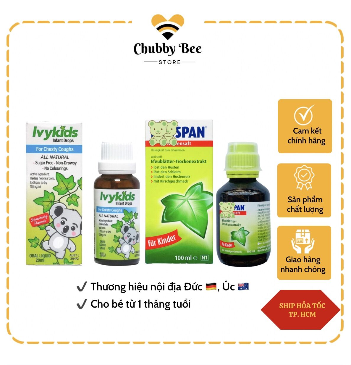 Siro ho thảo dược Pro span/ Ivykids nội địa Đức/ Úc cho bé