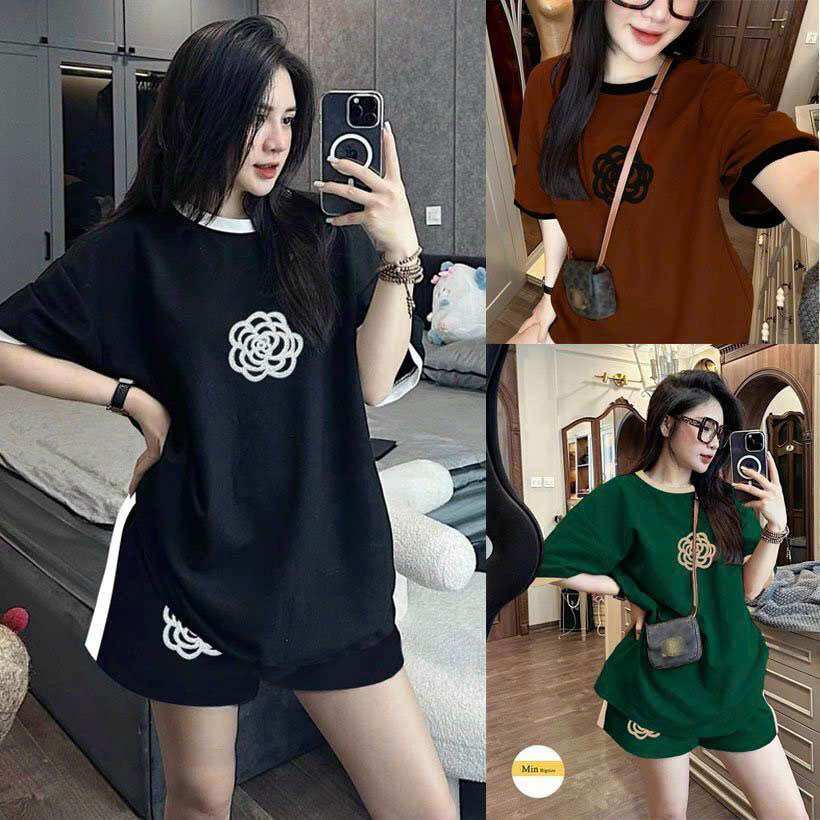 SÉT BỘ SHORT NỮ THUN COTTON THÊU CAO CẤP