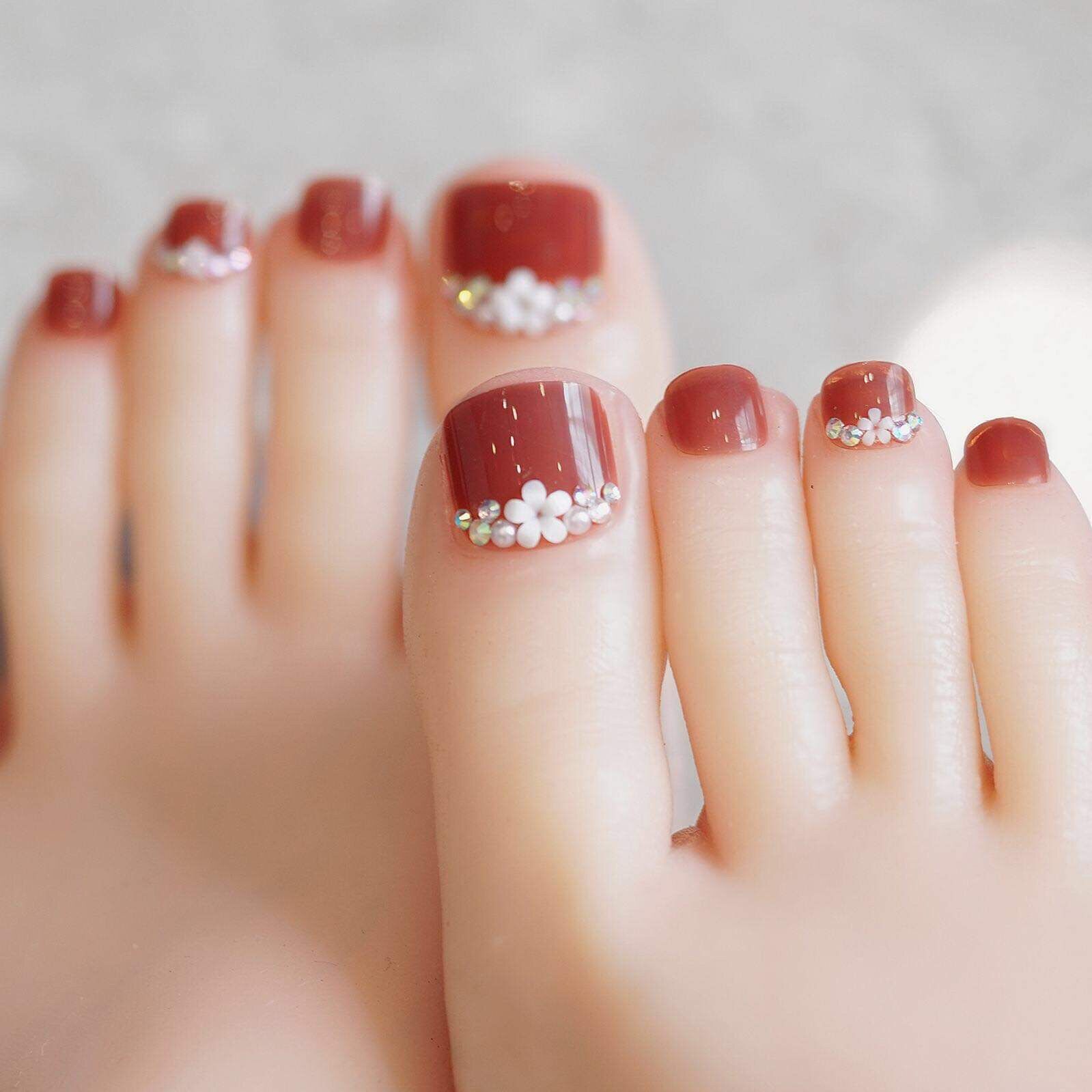 Tặng keo + dũa _ Bộ 24 móng chân giả đính đá