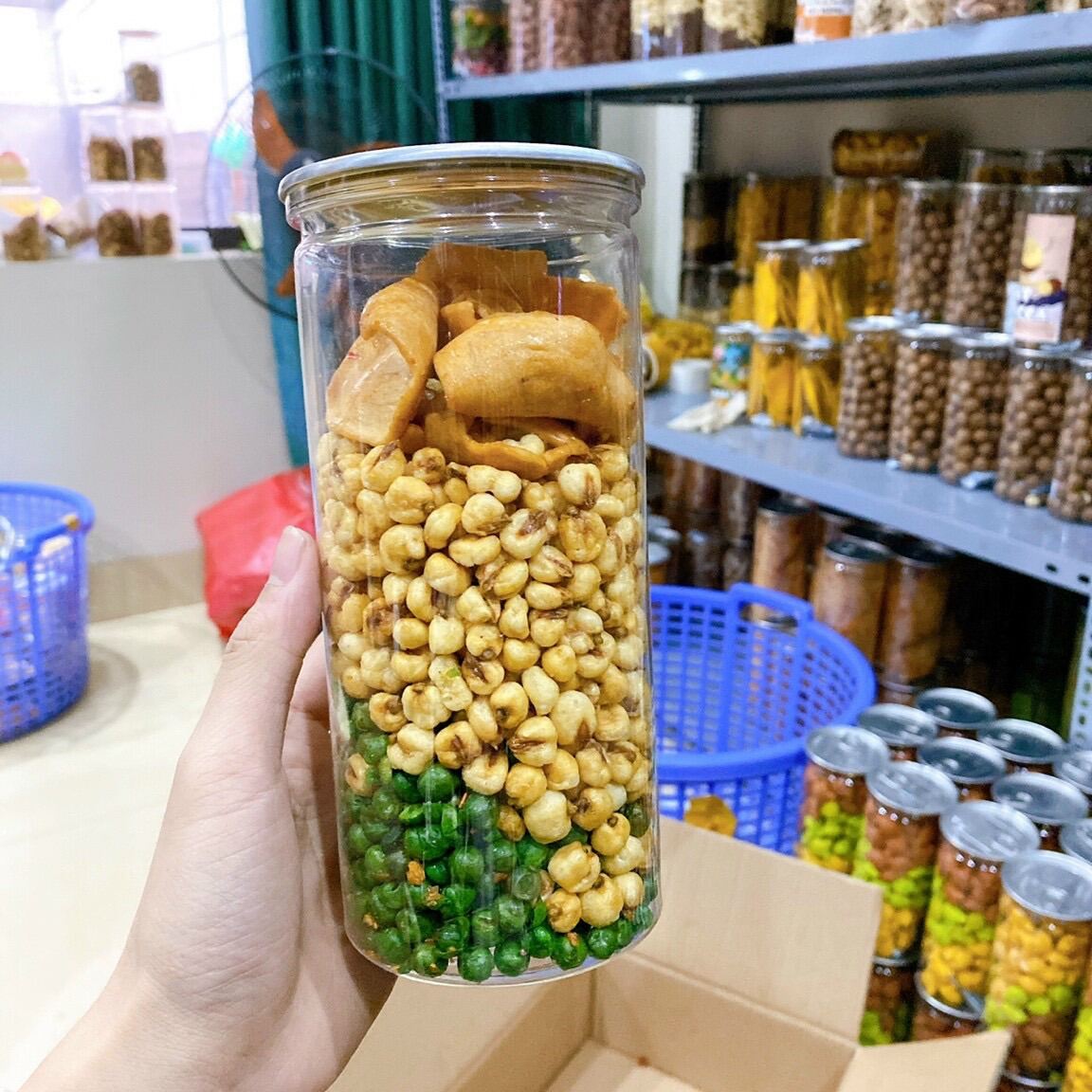 MIX 3 VỊ HŨ 450G - Đậu Hà Lan mix tai heo mặn và bắp tỏi ớt hủ pet ăn vặt đầy ú ụ