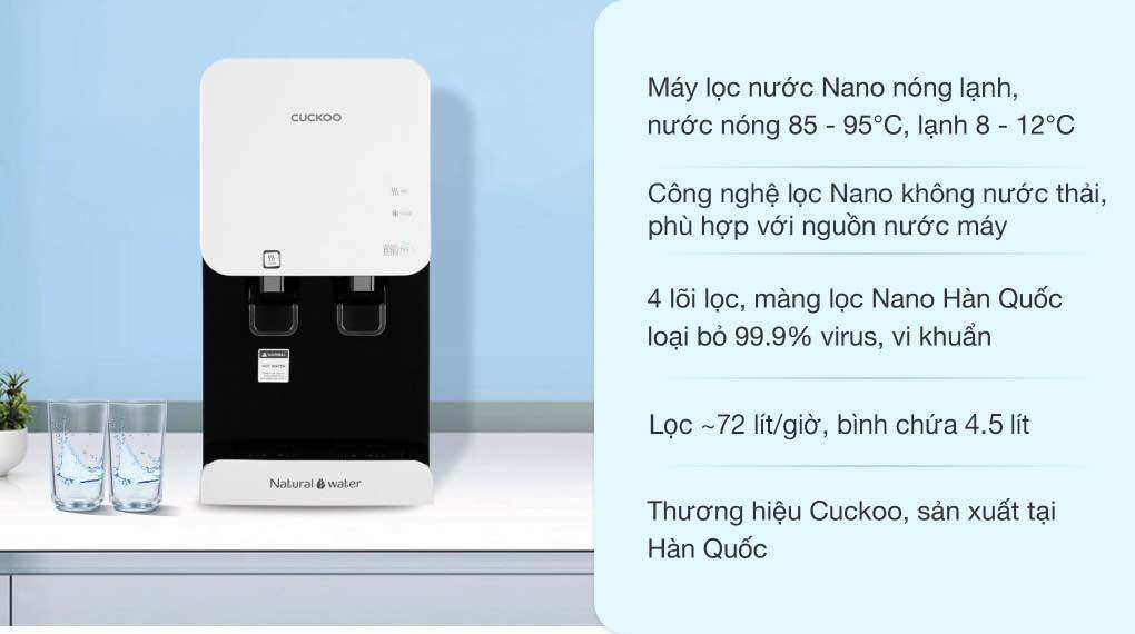 Máy lọc nước nano nóng lạnh cuckoo cp-fn601hw 4 lõi