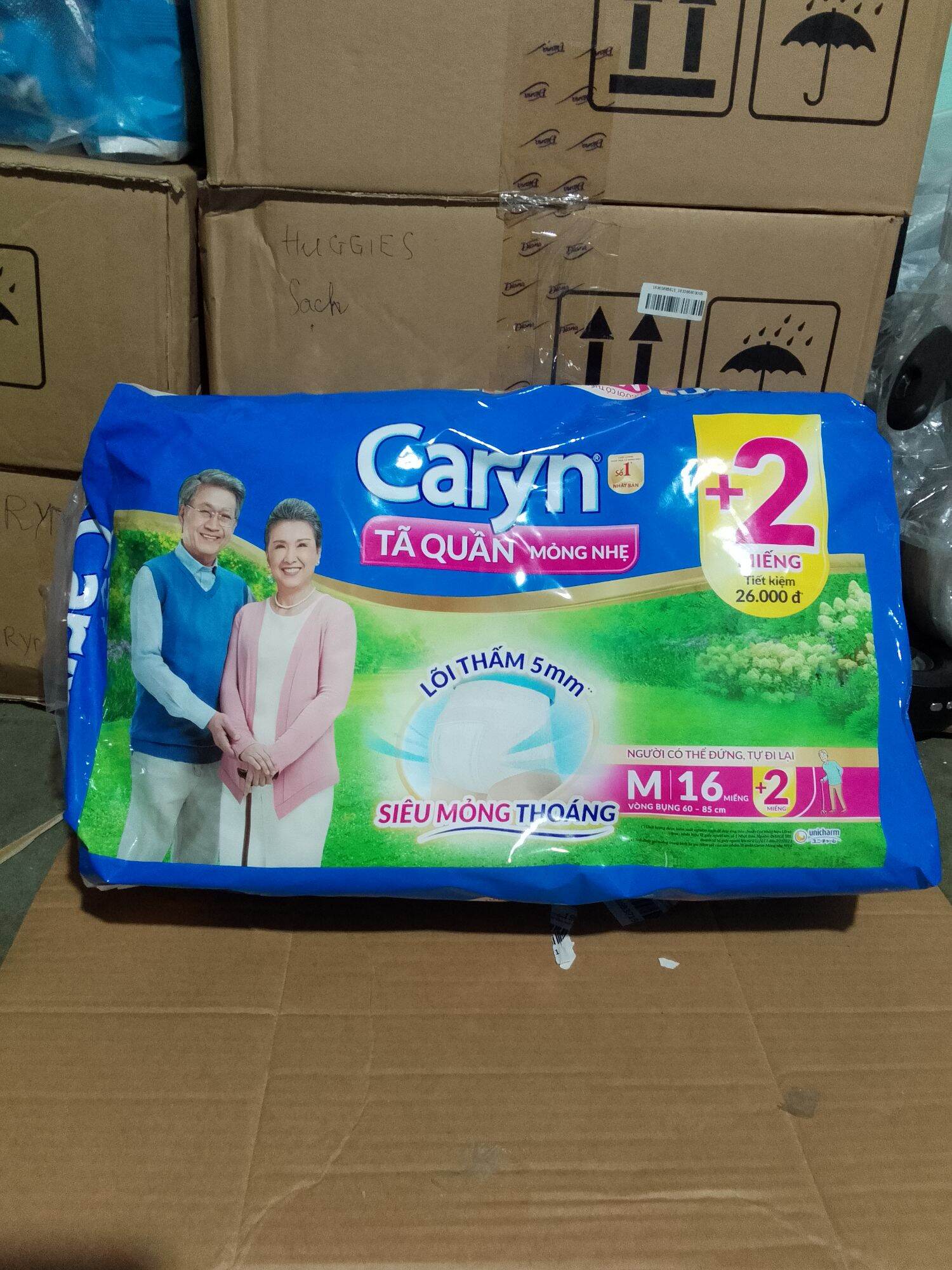 (Tặng 2 miếng) Tã quần người già Caryn size  M 16 +2 miếng ( vòng hong 60-85cm)