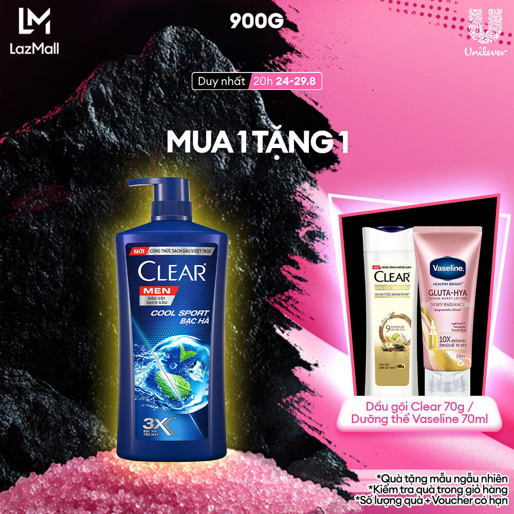 Dầu Gội Sạch Gàu Clear Men Cool Sport Bạc Hà Đánh Bay Gàu, Ngứa Và Vi Khuẩn Mát Lạnh Cực Đỉnh Suốt Ngày Dài 900g