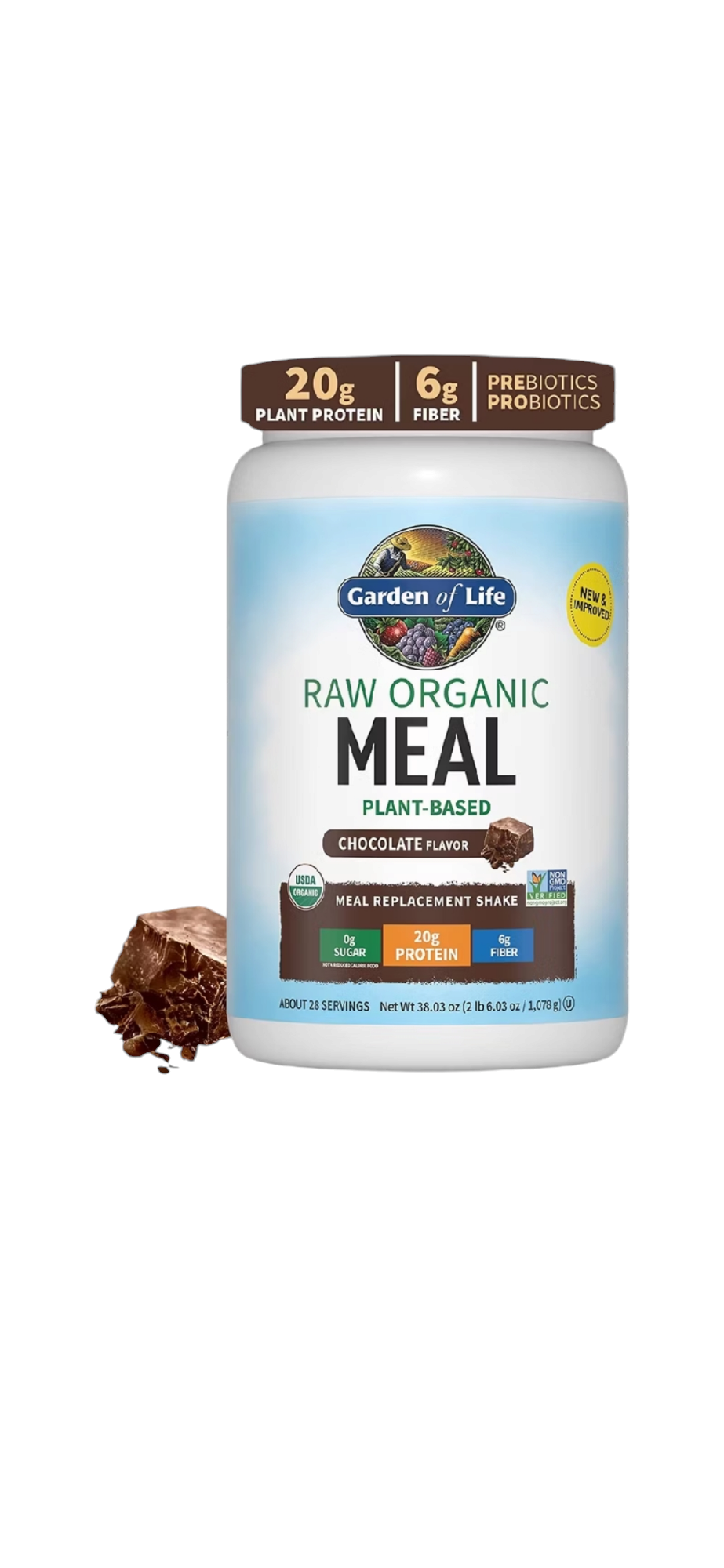 BỘT DINH DƯỠNG HỮU CƠ - THUẦN CHAY Garden of Life Meal Replacement Socola Organic Raw Plant Based Protein Powder Gluten-Free NonGMO - KETO - VEGAN 1.038g 38 oz