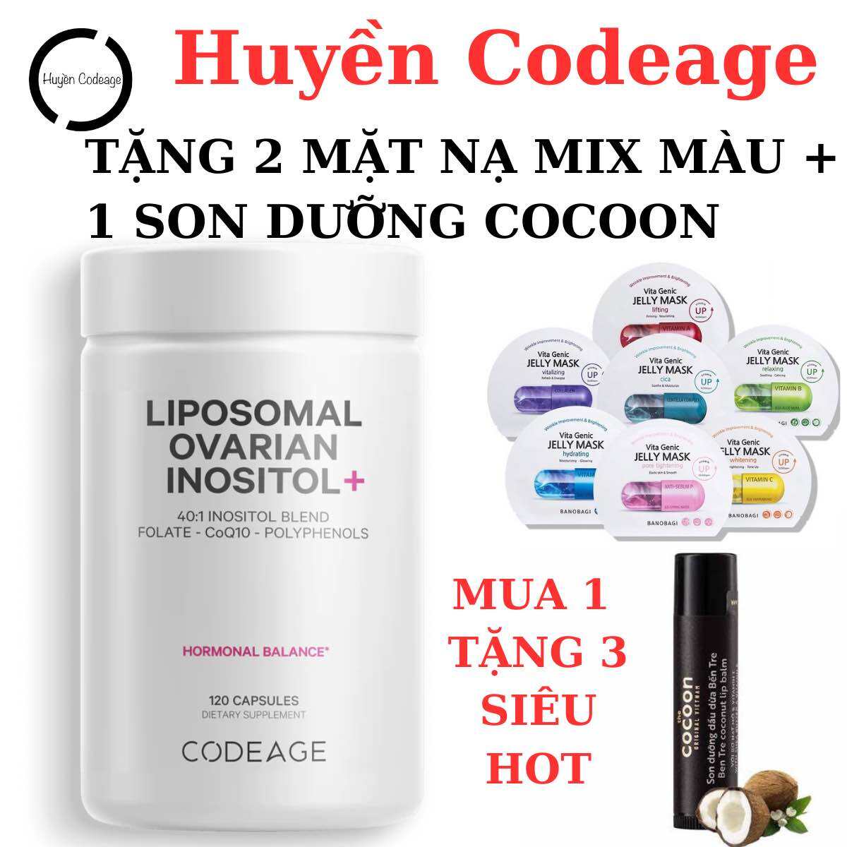 Viên uống nội tiết Codeage - Liposomal Ovarian Inositol 120 viên - kem vs