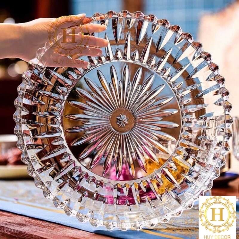 Đĩa thuỷ tinh đựng hoa quả bánh kẹo size to trang trí Huydecor