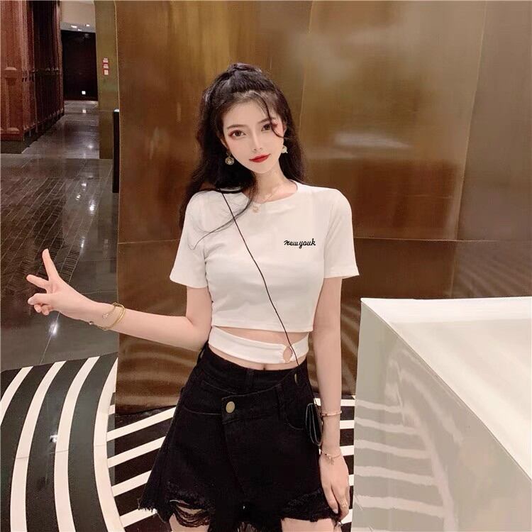 Áo Kiểu Croptop Khoen Eo thun lụa