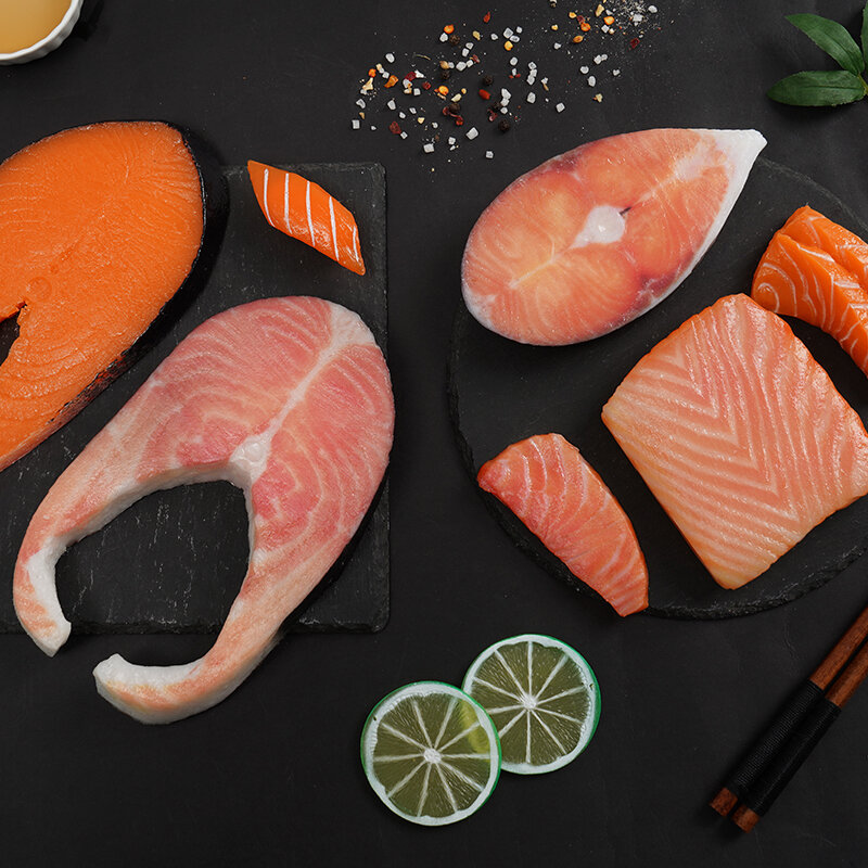 Miếng cá hồi na uy mô phỏng mô hình bánh xe cắt đĩa ghép sashimi thực phẩm giả sushi đạo cụ chụp ảnh hải sản đồ trang trí