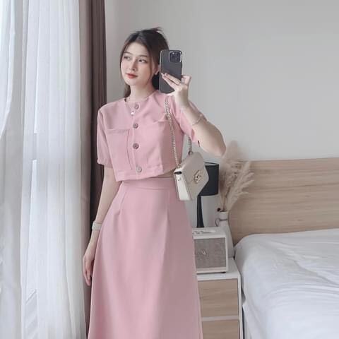 (eo<73 sizeS-M dưới 55kg) Sét Chân Váy Dài kèm áo tay lỡ