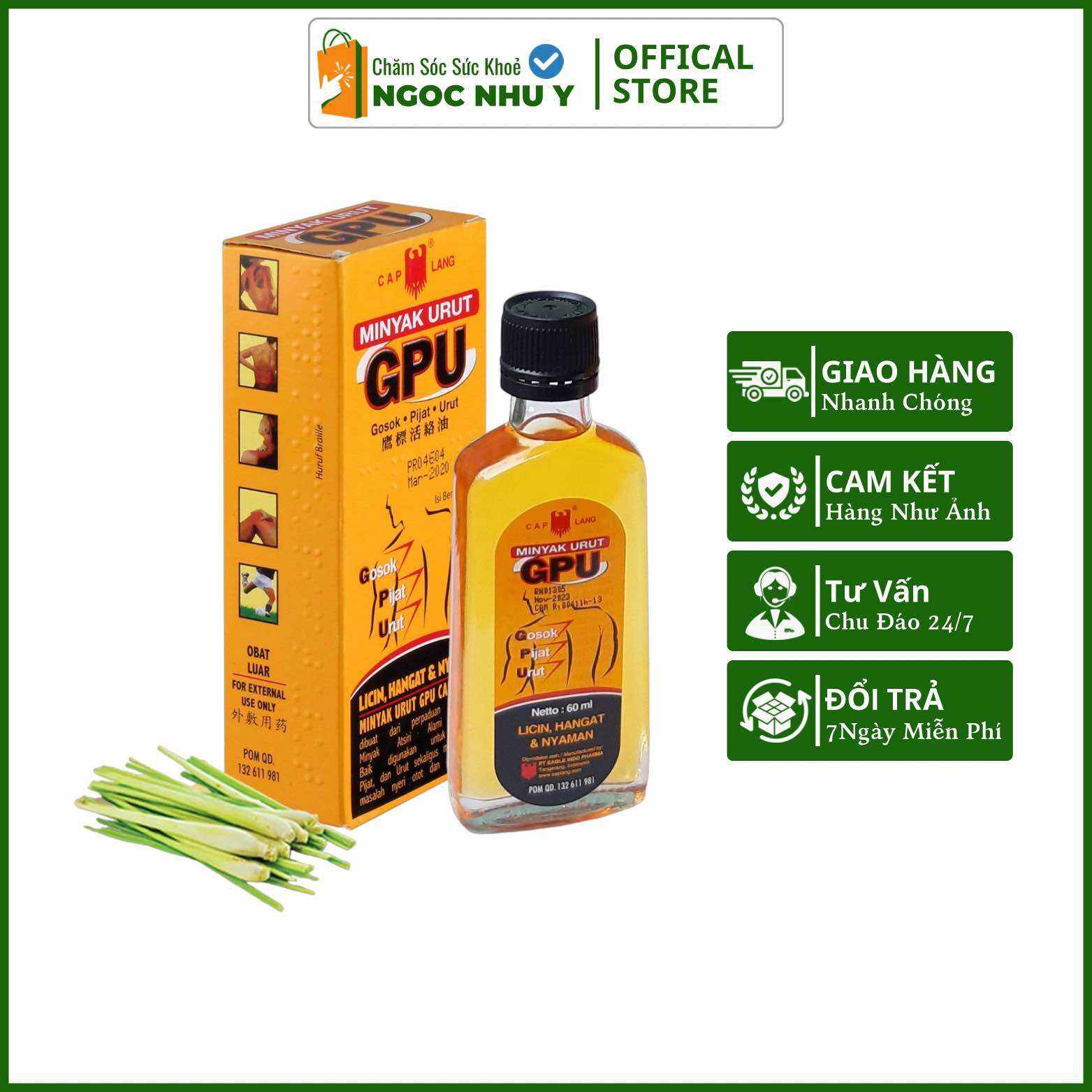 Dầu Gừng Xoa Bóp GPU Minyak Urut Indonesia 60ml