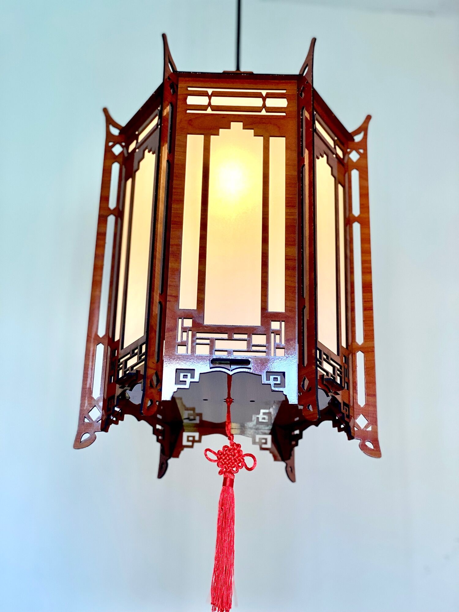 Đèn thả trần gỗ chiều cao 40cm lục giác