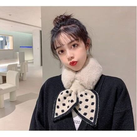 Khăn quàng cổ lông mềm nơ chấm bi cute
