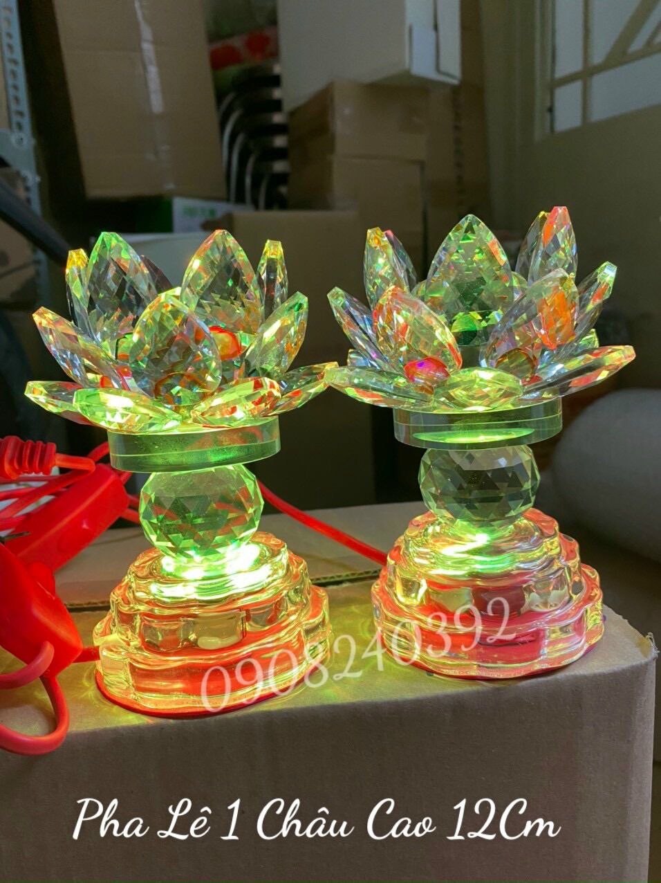 ✨ đèn bàn thờ sen pha lê cao cấp, đèn thờ phật, sáng từ chân đến đầu cao 12cm - 501