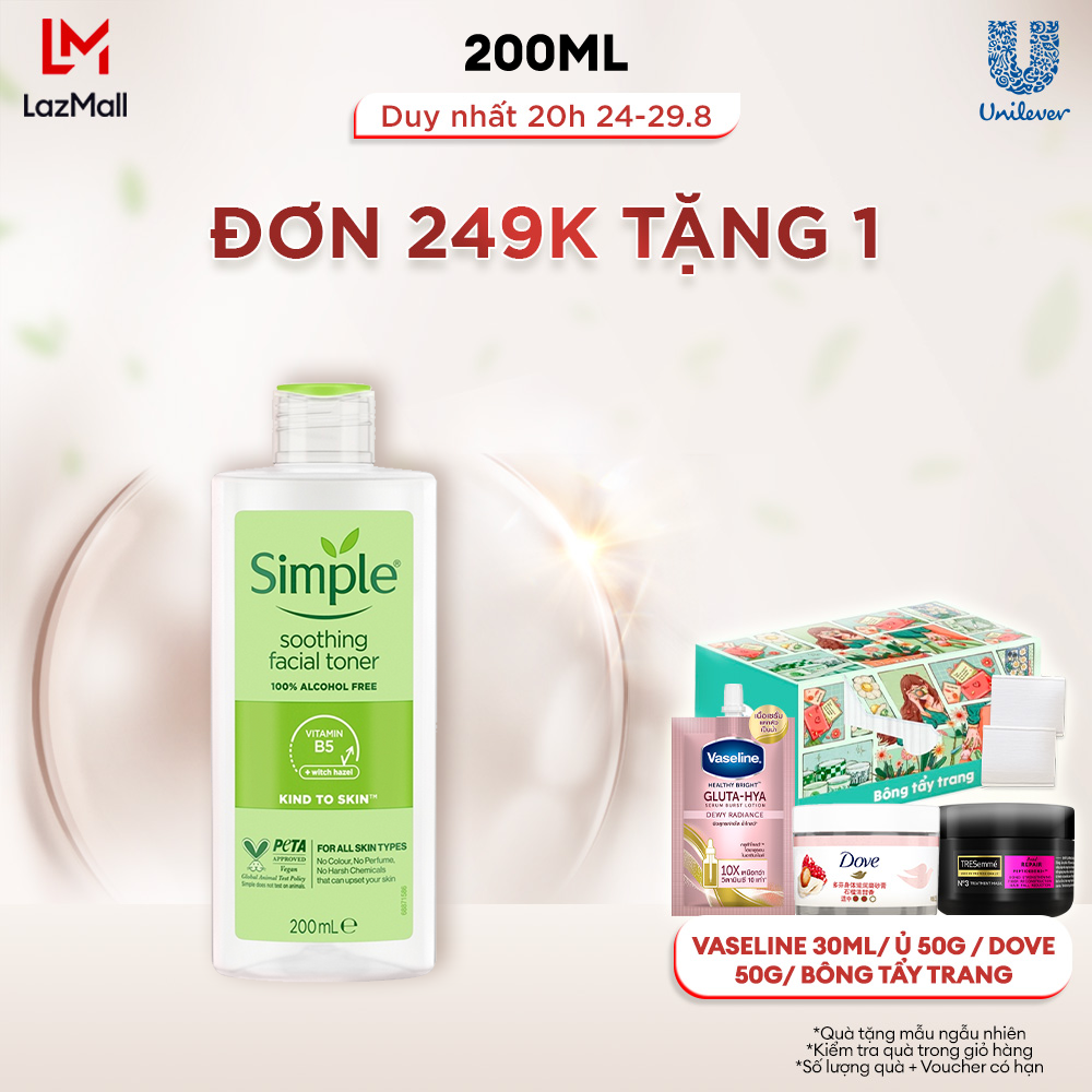 Nước hoa hồng Simple Toner làm dịu và cân bằng độ ẩm cho da - lành tính 200ml