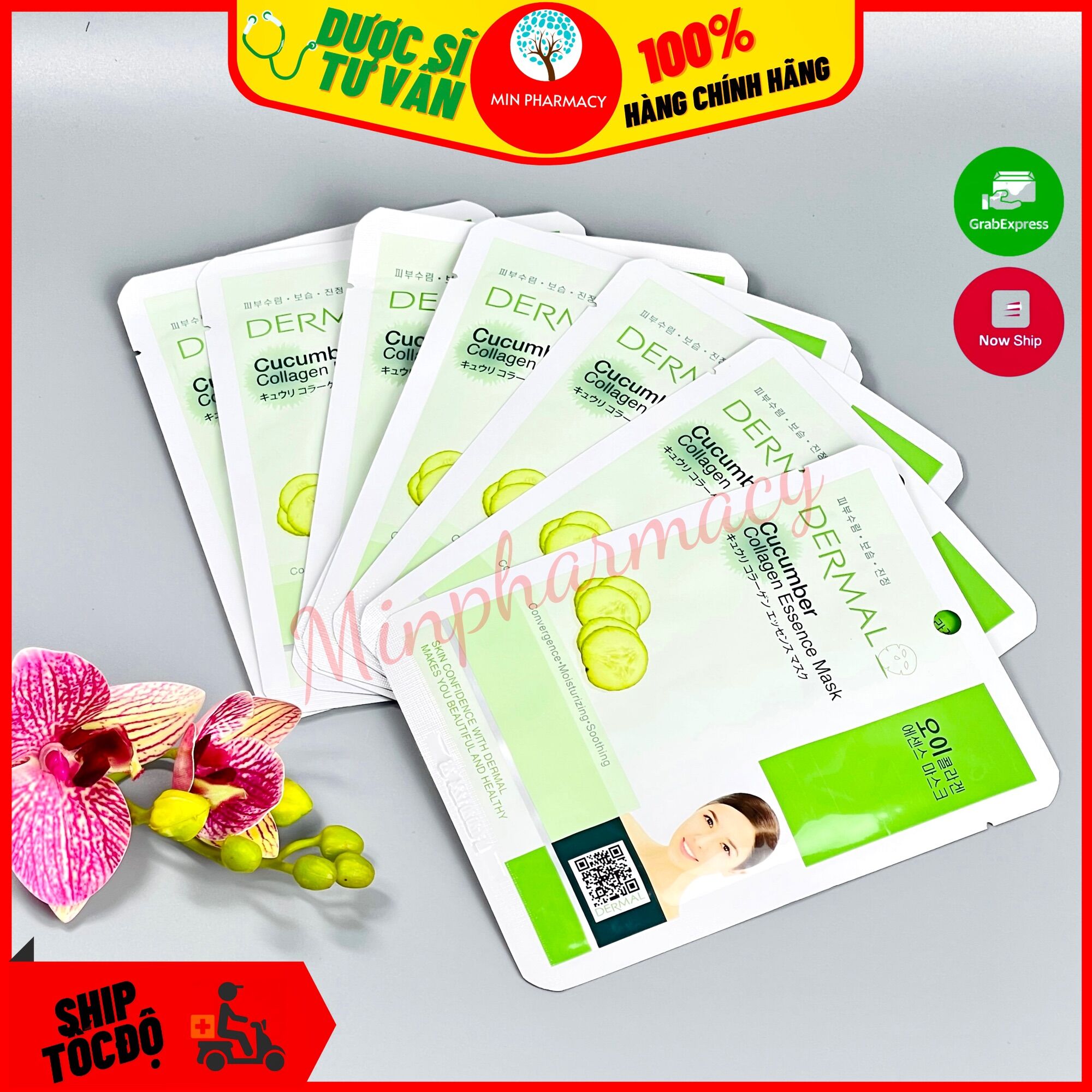 Mặt Nạ DERMAL Hàn Quốc Chiết Xuất Dưa Leo Dưỡng Ẩm Làm Sáng Da 23g Cucumber Collagen Essence Mask - Minpharmacy