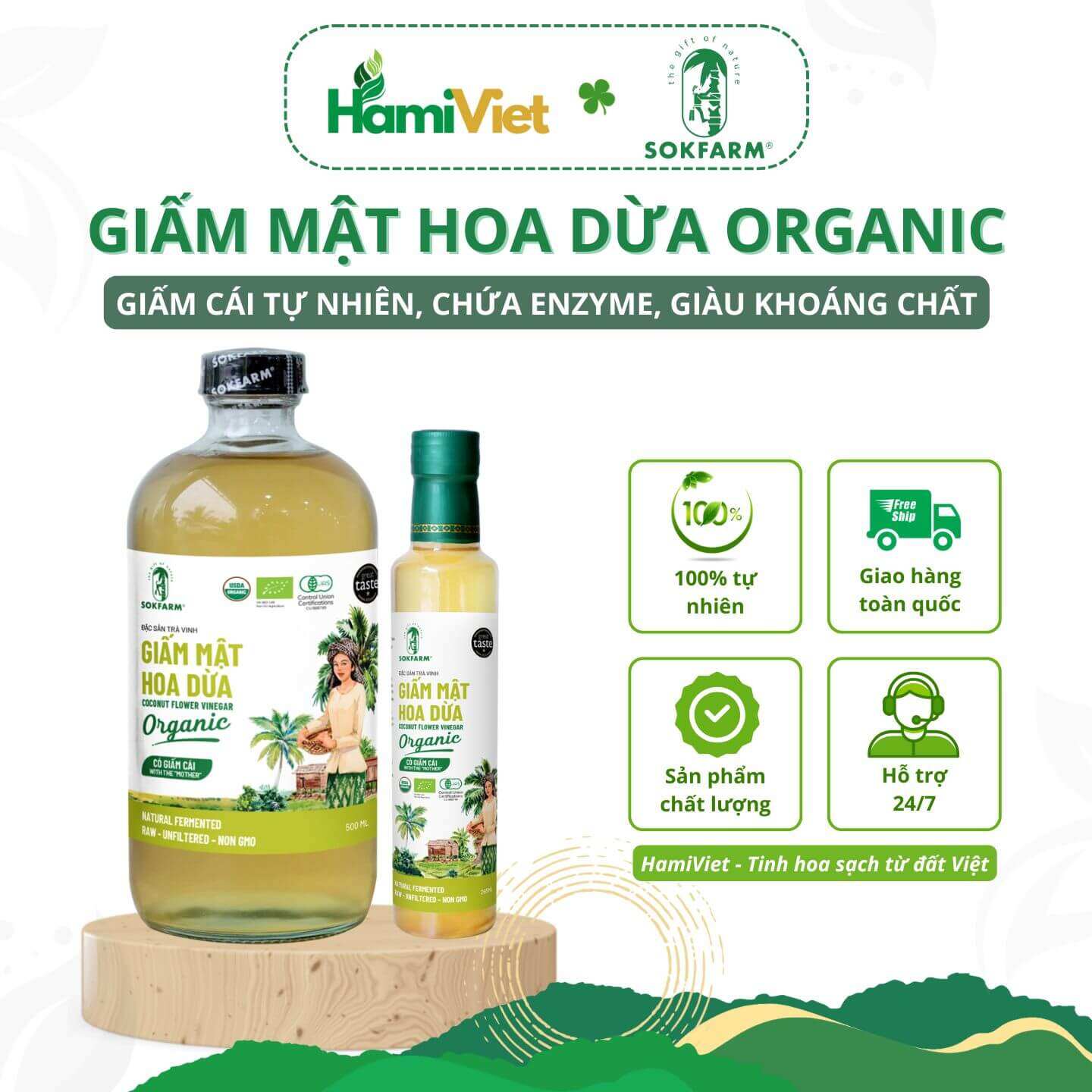 Sokfarm Organic Coconut Nectar Vinegar Is 100% Natural and Contains Natural Acetic Acid, Enzymes and Is Rich in Minerals.