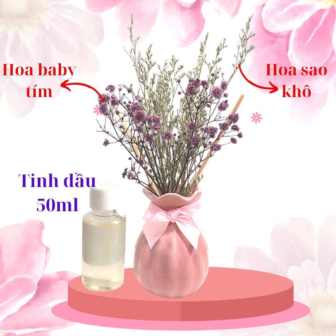 Tinh dầu thơm phòng lọ gốm hoa khô thiết kế