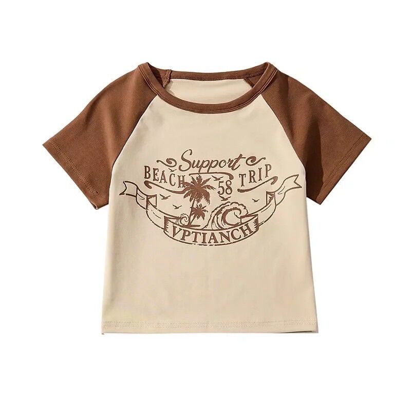 Áo babytee tay nâu có 2 cây dừa BG