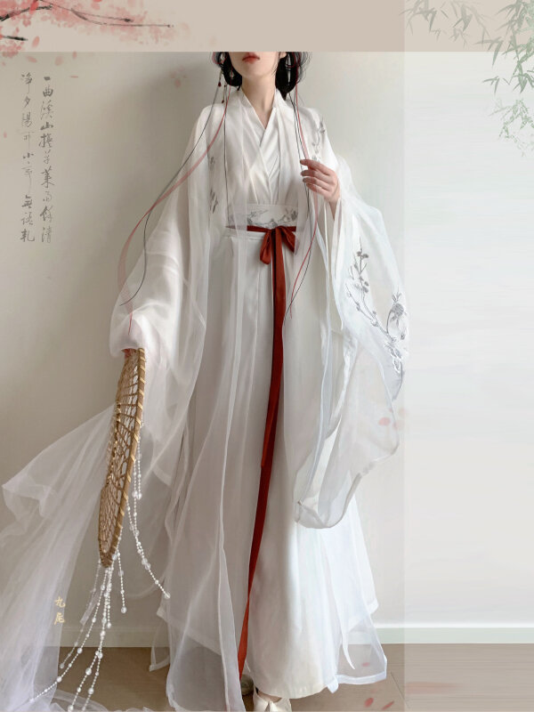 Bộ Đồ Hanfu Thêu Tay Lớn Thanh Lịch Phong Cách Mới Xuân Phong Không Ngôn Bộ Váy Dài Thường Ngày Bằng Polyester Dành Cho Nữ