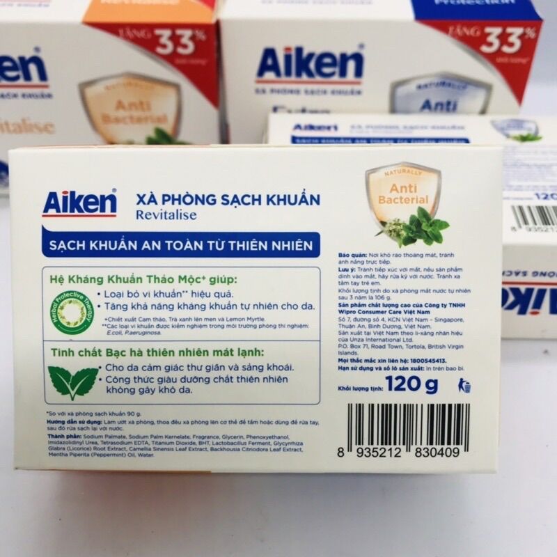(HCM)- Combo 10 xà bông cục aiken diệt khuẩn 120g