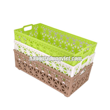 Rổ nhựa chữ nhật hoa đan nhiều màu
