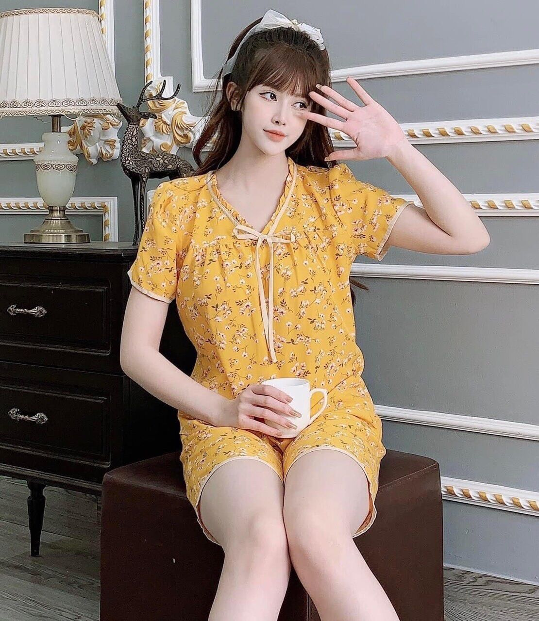 Đồ bộ mặc nhà mẫu lửng chất lụa hàn