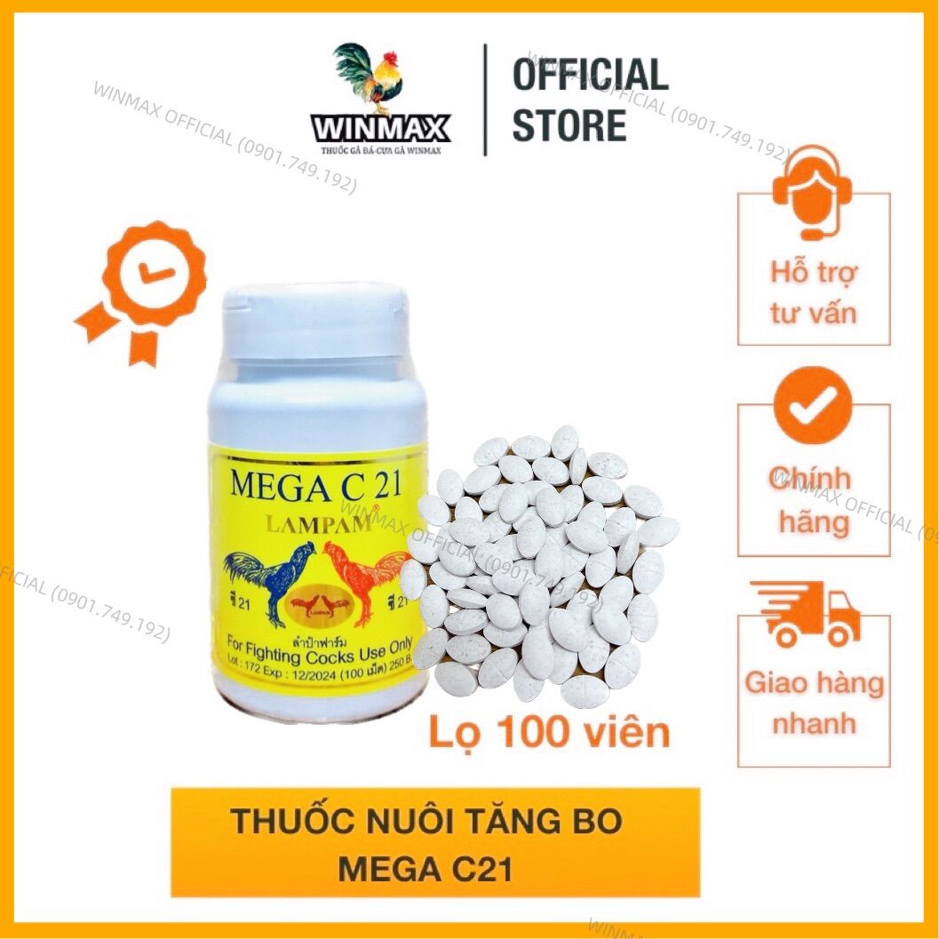 Thuốc nuôi gà đá tăng bo Mega C21, hủ 100 viên, nhập khẩu Thái Lan