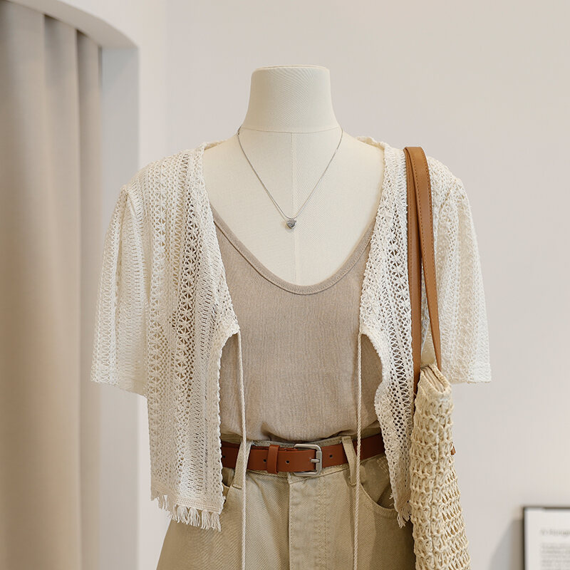 Áo Len Cardigan Ren Chống Nắng Mỏng Mùa Hè Cho Nữ Áo Khoác Ngoài Ngắn Đi Kèm Váy Dây Áo Khoác Máy Lạ