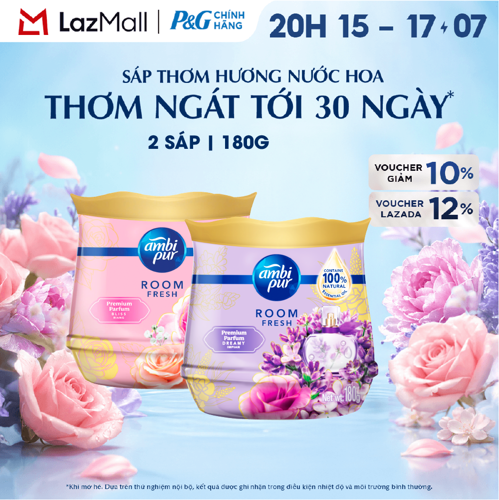 Combo 2 Sáp Thơm AMBI PUR Khử Mùi Khó Chịu Hương Mộng Mơ/ Hạnh Phúc Hộp 180G
