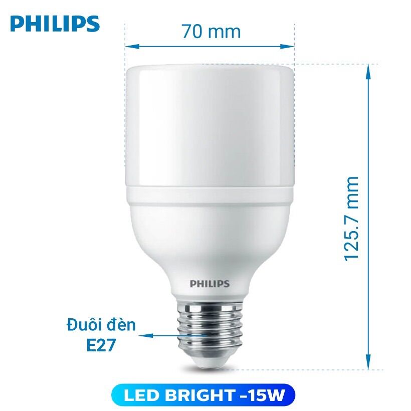 Led Bulb Bright 15W E27 Philis. Bóng Đèn Trụ 15W Philips.