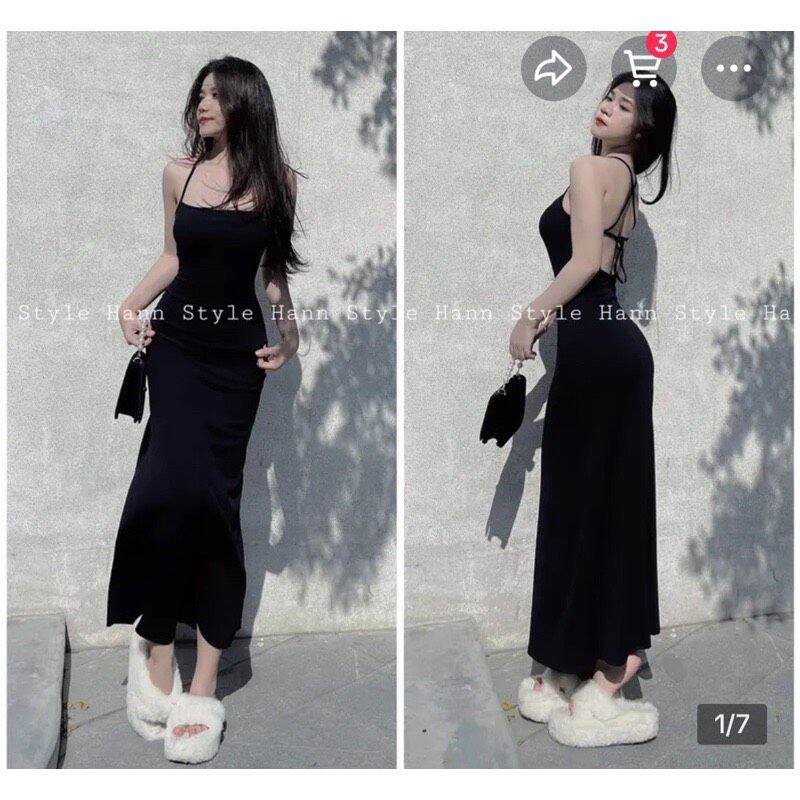 Đầm hở lưng dây cổ yếm có mút hàng thiết sang chảnh