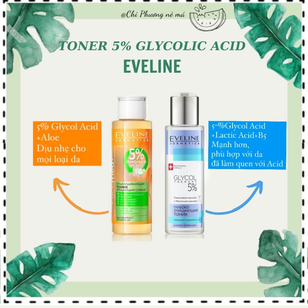 Toner Eveline 5% Glycolic Acid Cho Da Căng Bóng Láng Mướt Mờ Thâm Mụn