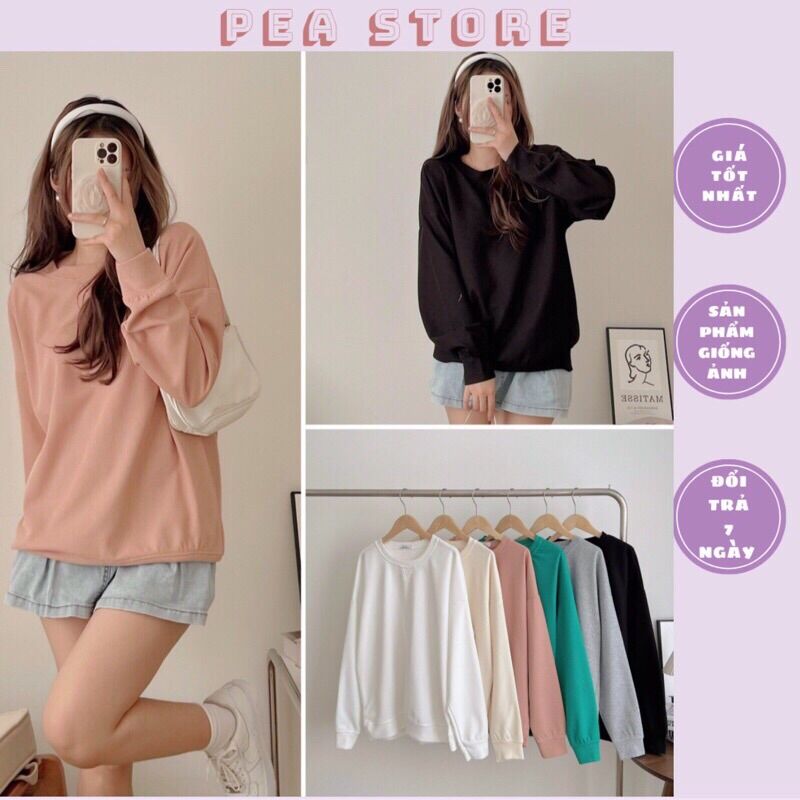 Áo nỉ sweater trơn dáng rộng basic Hàn Quốc - Áo nỉ gạo trơn cổ tròn phong cách ullzang