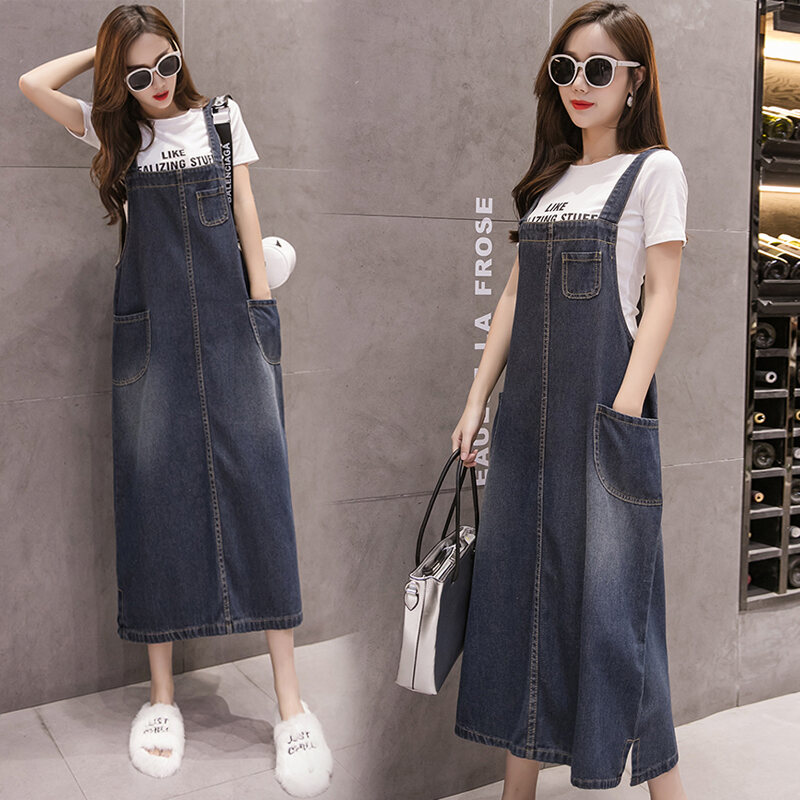 Ga Châu Âu Cỡ Lớn Denim Đầm Thời Trang Rộng Rãi Dây Đeo Vai Sundress Đa Năng Dành Cho Phụ Nữ Cỡ Lớn 