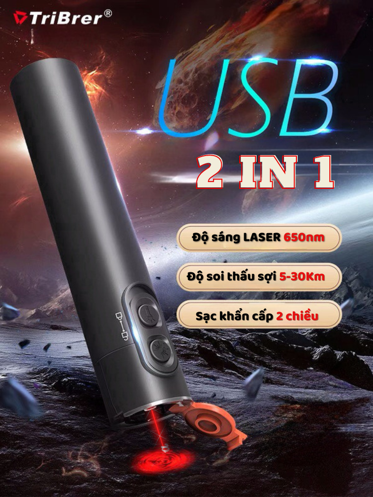 Bút soi quang pin sạc chính hãng tribrer 15km / 20km / 30km 1800mah + ánh sáng laser đỏ cực mạnh