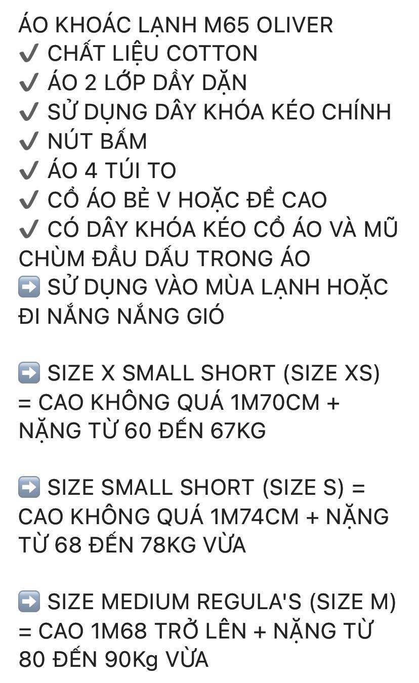 ÁO KHOÁC - M65 JACKET - FIELD JACKET (ĐỌC HẾT PHẦN MÔ TẢ TRƯỚC KHI ĐẶT HÀNG)
