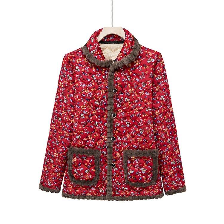 Áo Khoác Cotton Ngắn Lót Lông Cừu Nhẹ Cho Bà Mẹ Trung Niên Và Cao Tuổi Mùa Thu Đông Cỡ Lớn Họa Tiết 