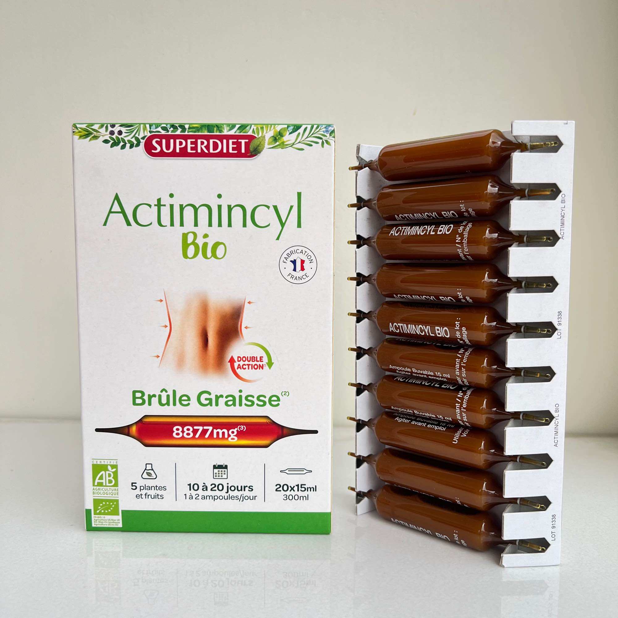 Superdiet Actimincyl Bio Pháp – Nước uống đốt mỡ bụng, săn chắc vòng eo – Hộp 20 ống