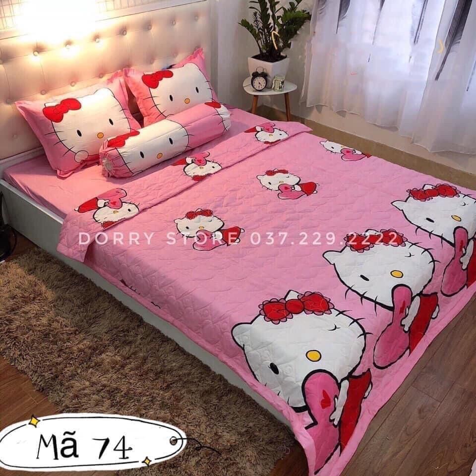 Bộ Chăn Ga Gối Cotton Poly Hàn Quốc Hello Kitty Hồng 5 Món Siêu Dễ Thương