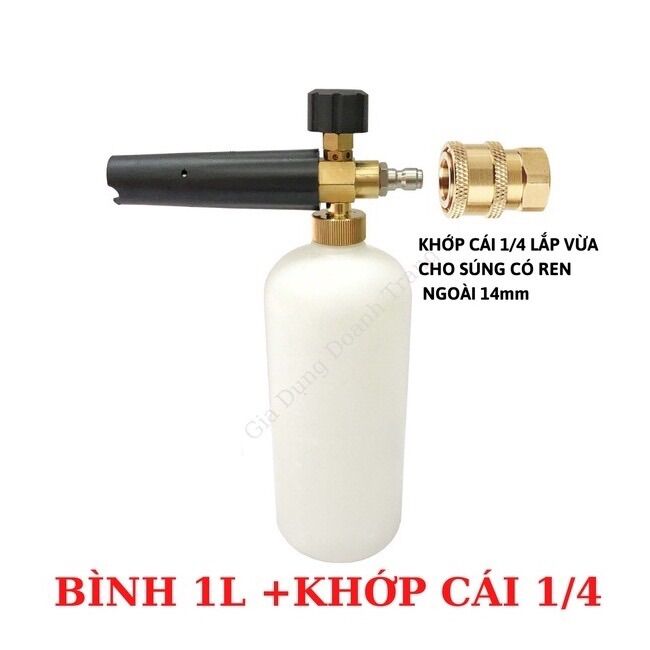 Bình phun tạo bọt tuyết 1000ml , bình xịt tạo bọt tuyết dùng cho máy rửa xe kèm khớp ĐỒNG 1/4
