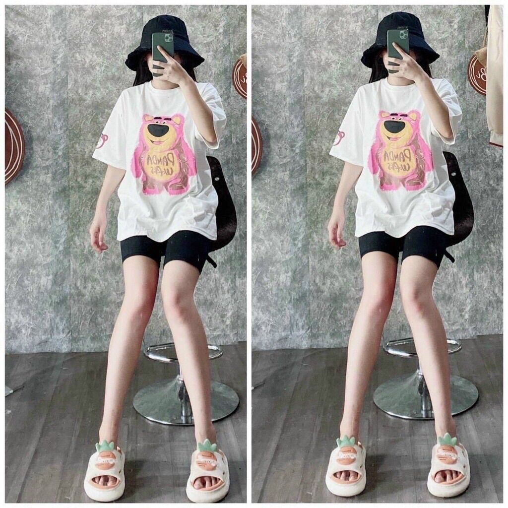 Set bộ áo thun mix quần legging đùi - Gấu panda